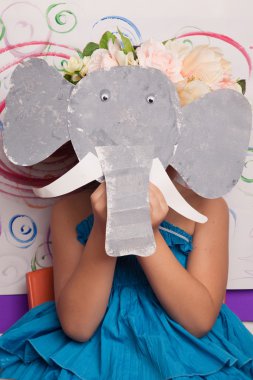 Girl with elephant mask clipart