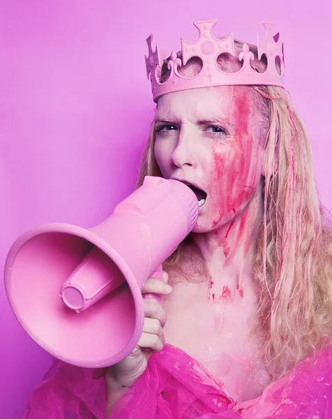 Pink princess with megaphone — Stock Photo, Image