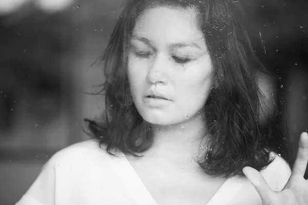 Sad Woman Behind a Window — Stock Photo, Image