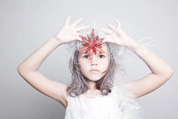 Snow Maiden with red star — Stock Photo, Image