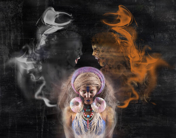 вуду женщина с духами над головой
