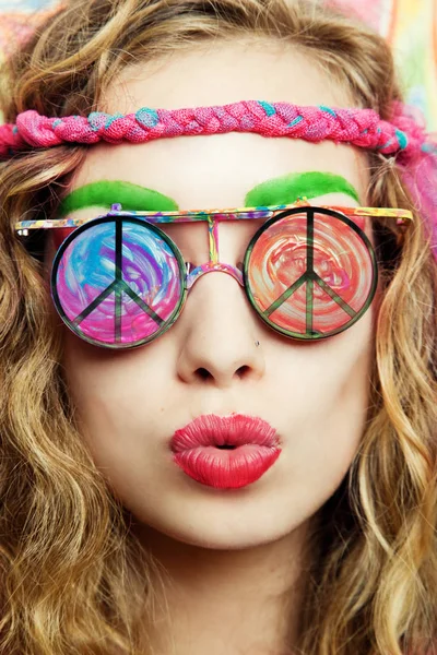 Beauty hippie woman with stylish glasses — Stock Photo, Image