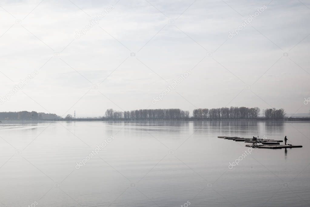 view on beautiful lake on background