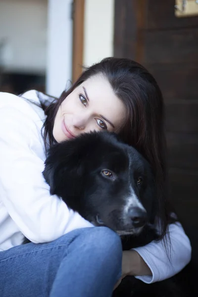 Portrait Beautiful Woman Dog — Stock Photo, Image