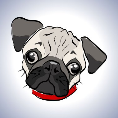 Küçük bir köpek vektör Illustration. Karakter üzgün pug. Namlu mutsuz köpek. hüzünlü gözleri ile yalnız köpek.