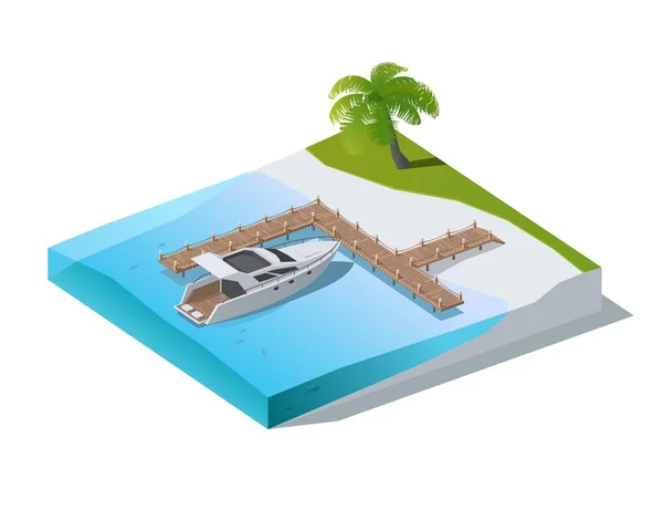 Resort Tropical Oceano Ilustração Isométrica Vetorial — Vetor de Stock