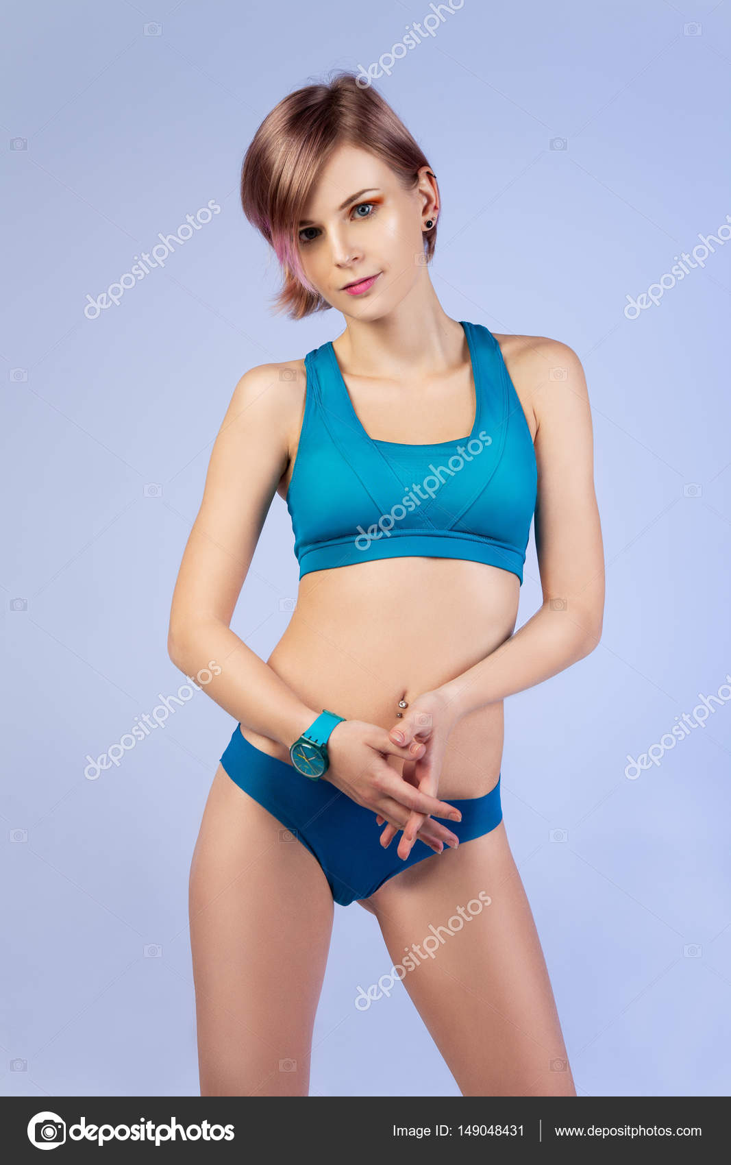 Studio portrait of a young girl in a sports underwear Stock Photo by