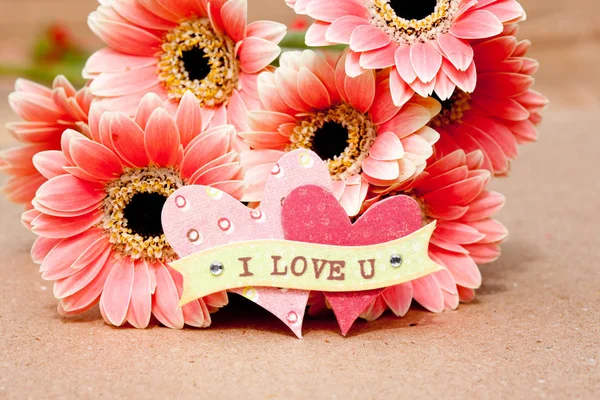 I Love You - with pink flowers — Stock Photo, Image