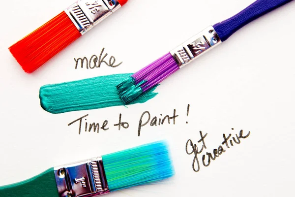Get Creative, Time to Paint - paint with paint brushes on white background — Stock Photo, Image