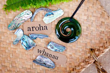 NZ - Kiwi - Maori Tema - arka planlar ve nesneler - maori kelime aşk ve saygı (aroha) ve aile (whanau için)