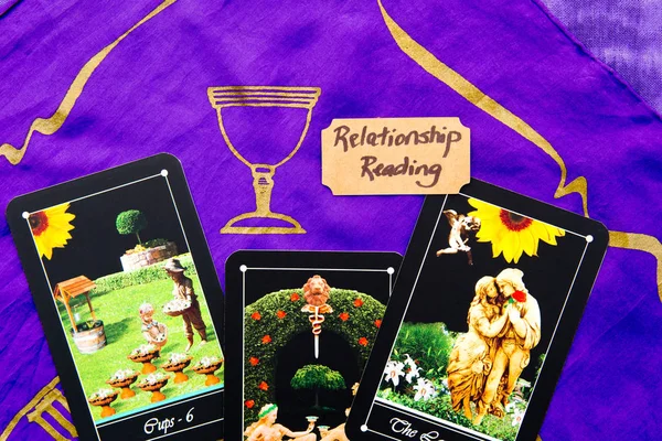 Tarot Deck - Relationship Tarot Readings on purple silk reading