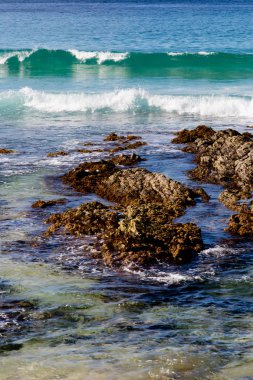 Sörf dalgalar üzerinde kayalık sahil şeridi - bumerang Beach, New South Wales