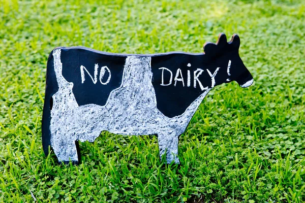 Tebeşir yazı tahtası inek çimenlerin üzerinde el yazısı süt — Stok fotoğraf