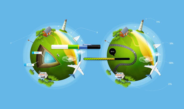 Инфографика с двумя планетами Земли
