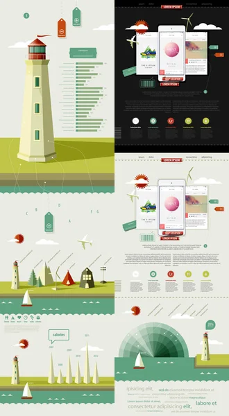 Deniz feneri ile infographics elemanları — Stok Vektör
