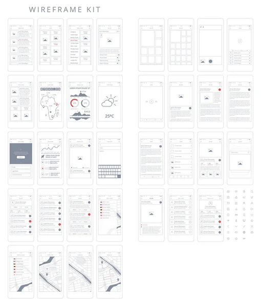 Mobile App Wireframe Kit Ui — Image vectorielle