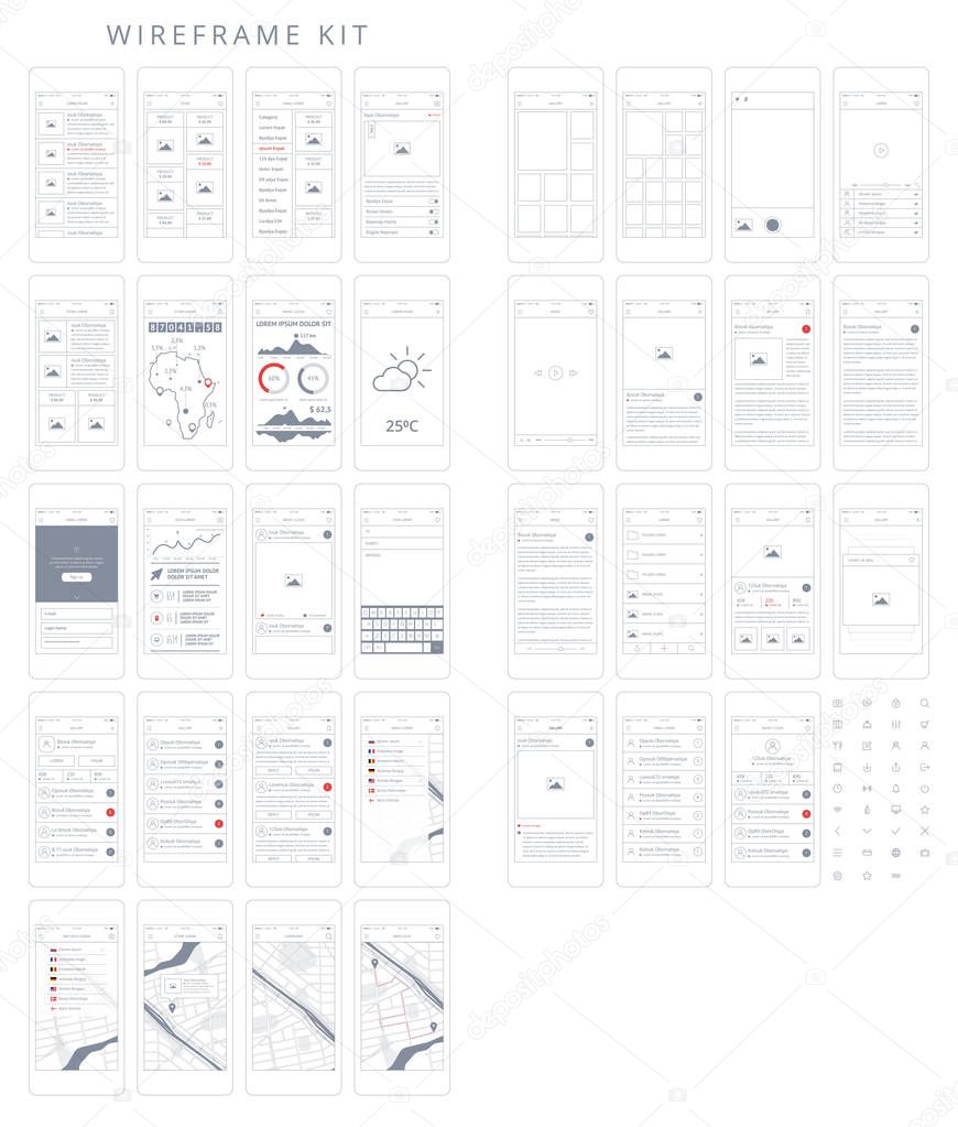 mobile app wireframe ui kit stock vector dfet 129564778 mobile app wire frame