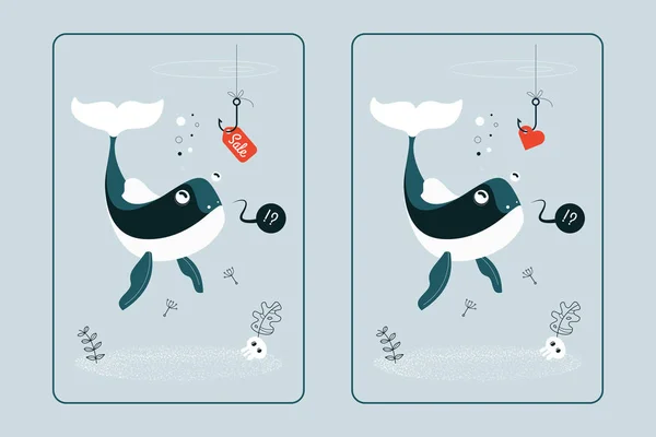 Halmaz Kártyák Bálnák Egyszerűen Vektor Illusztráció Jogdíjmentes Stock Vektorok