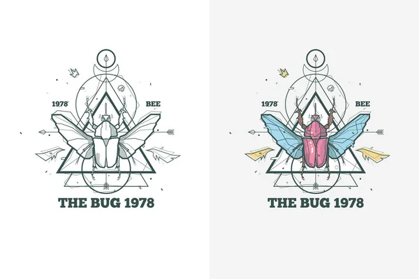 Vintage Insect Bug Illustration Sacred Geometry Lettering Vector Graphics