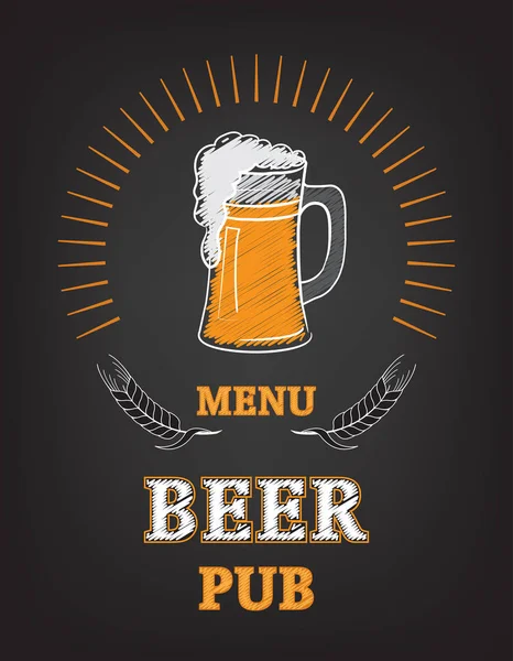 Page de menu bière tasse avec mousse — Image vectorielle