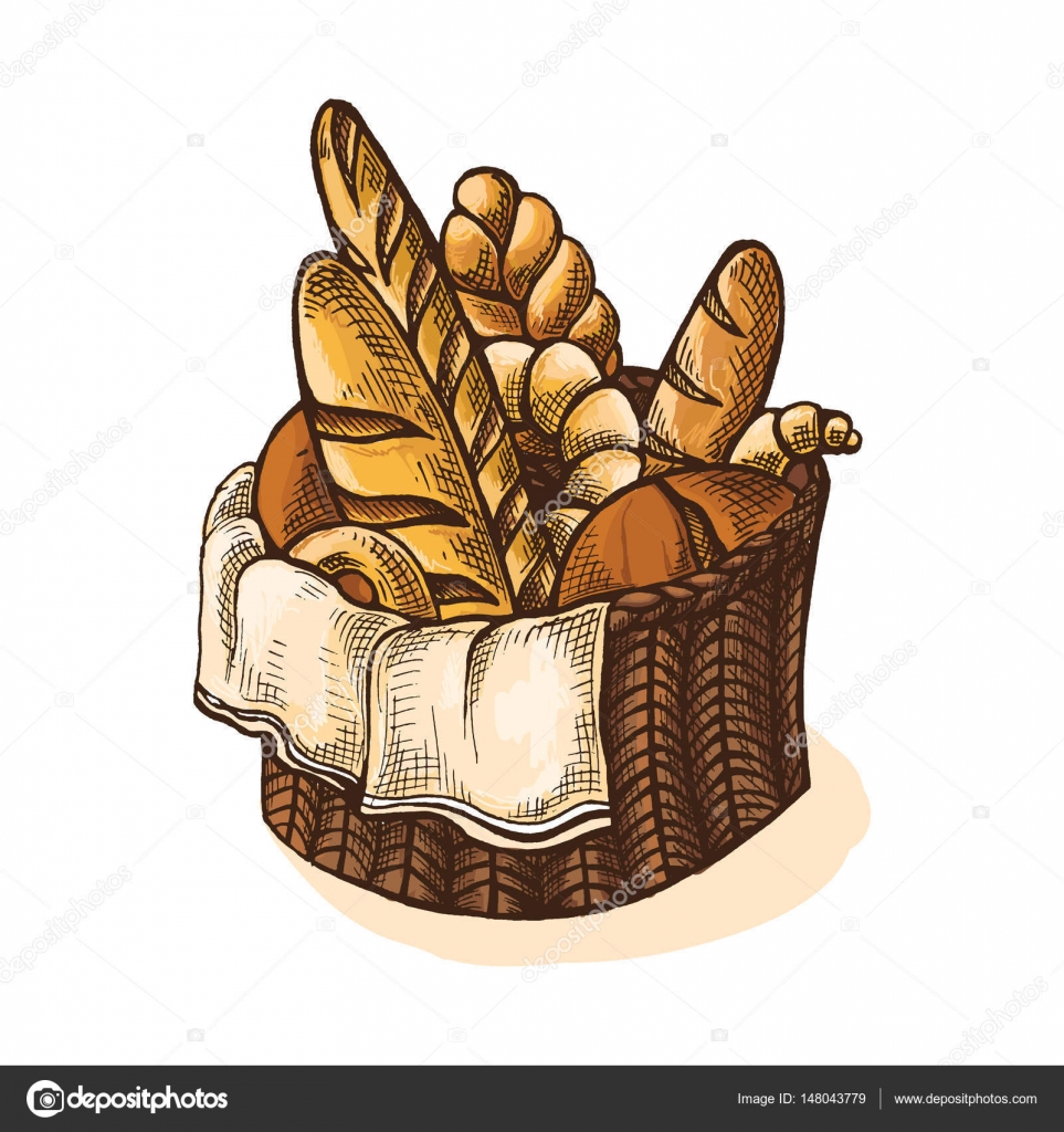Watercolor Fresh Bread Basket Vector Image By C Vectorgoods Gmail Com Vector Stock 148043779