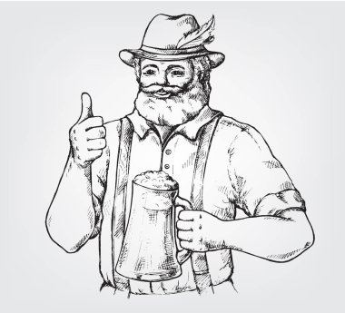 Bir kupa bira tam tutan mutlu brewer veya craftsmans karakter.