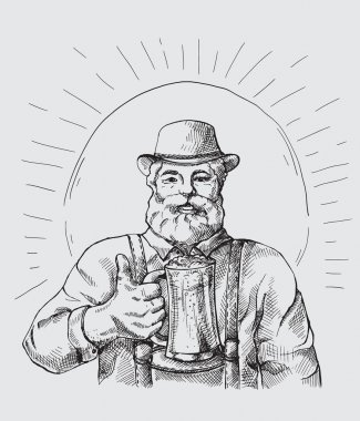 Bir kupa bira tam tutan mutlu brewer veya craftsmans karakter.