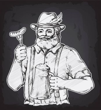 Bir kupa bira tam tutan mutlu brewer veya craftsmans karakter.