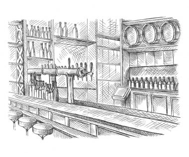 Bira bar pub, uzun bir masa sandalye ile