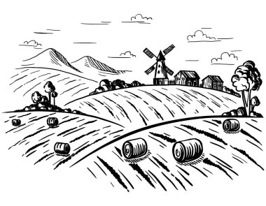 Grafik tarzı kırsal manzara