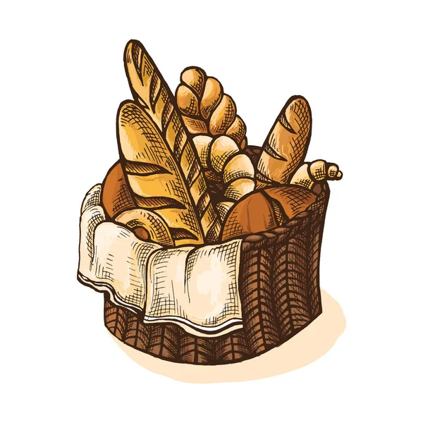 Watercolor Fresh Bread Basket — Stock Vector