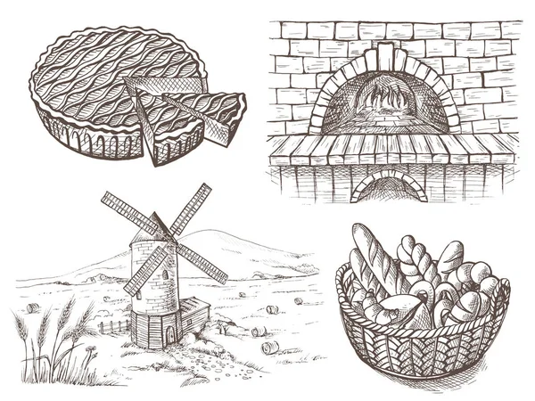 Φρέσκο ψωμί και φούρνος Ανεμόμυλος — Διανυσματικό Αρχείο