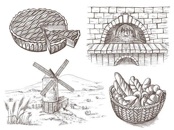 Vers brood en een oven windmolen — Stockvector