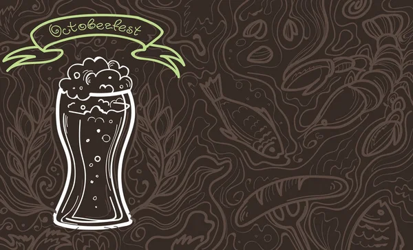 Glas öl på doodle bakgrunden. — Stock vektor