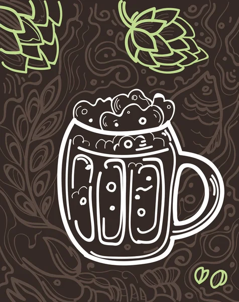 Copo de cerveja no fundo doodle . — Vetor de Stock