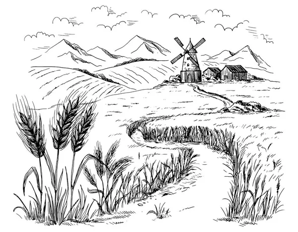 Αγροτικού τοπίου σε στυλ γραφικών — Διανυσματικό Αρχείο