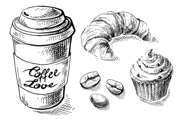 Kaffeetasse aus Papier und Süßigkeiten — Stockvektor