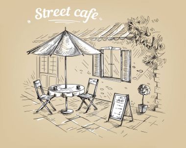 Fransızca Street Cafe, elle çizilmiş