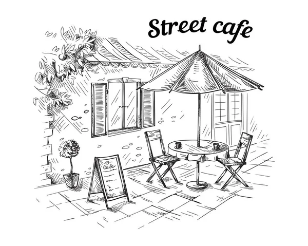 Fransızca Street Cafe, elle çizilmiş — Stok Vektör