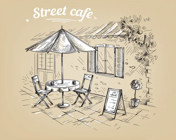 French Street Cafe, dessiné à la main — Image vectorielle