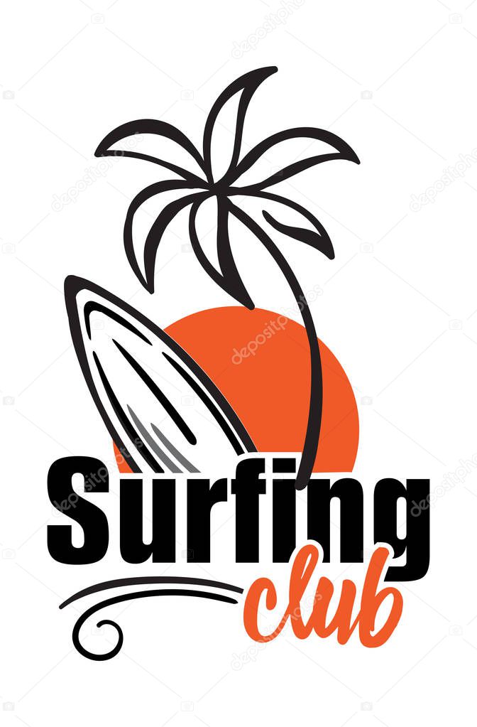 Summer surfing retro badge. Surfing concept for shirt or logo, print, stamp. Vector illustration.