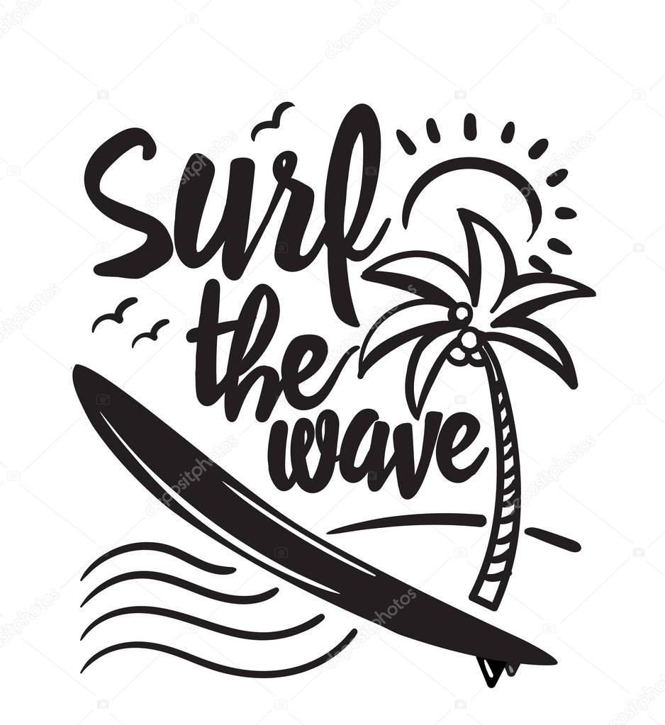 Summer surfing retro badge. Surfing concept for shirt or logo, print, stamp. Vector illustration.