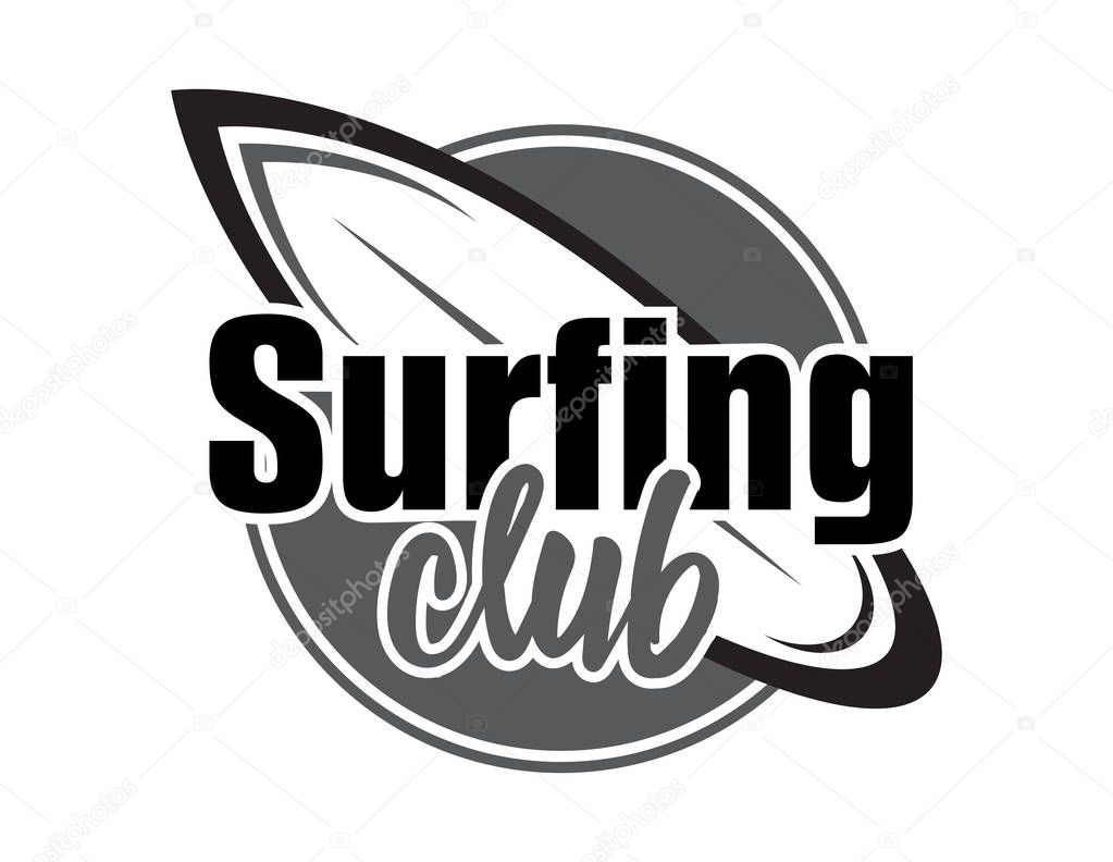 Summer surfing retro badge. Surfing concept for shirt or logo, print, stamp. Vector illustration.