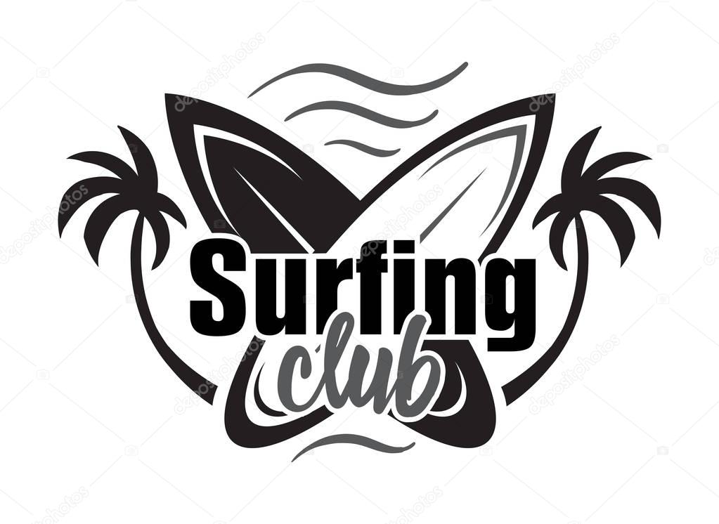 Summer surfing retro badge. Surfing concept for shirt or logo, print, stamp. Vector illustration.