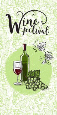 Üzüm, şarap cam tasarımı için vektör çizimi