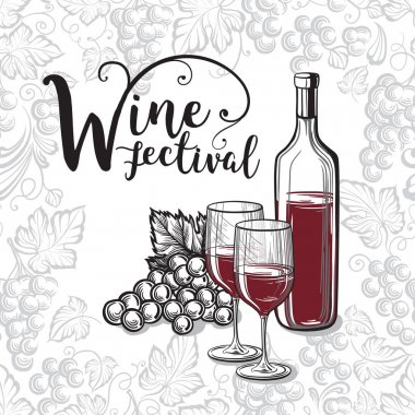 Üzüm, şarap cam tasarımı için vektör çizimi