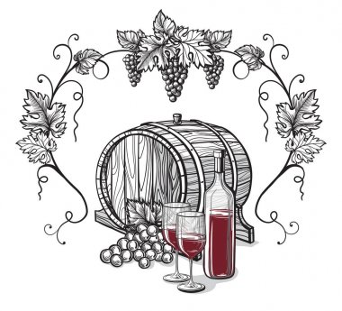 Üzüm, şarap cam tasarımı için vektör çizimi