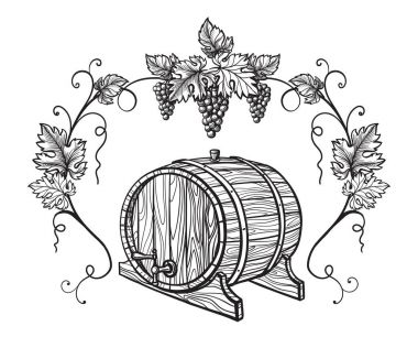 Üzüm, şarap cam tasarımı için vektör çizimi