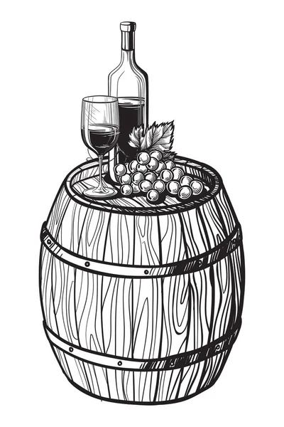 Boceto vectorial de uvas, copa de vino para el diseño — Archivo Imágenes Vectoriales