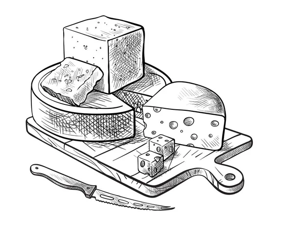 Fromage fabrication de différents types de fromage ensemble de croquis vectoriels — Image vectorielle